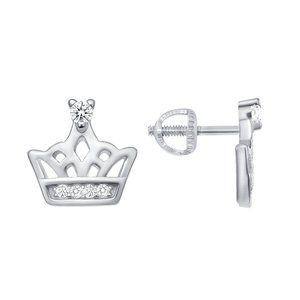 STERLING SILVER 925 RHODIUM PLATED CZ CROWN KIDS STUD EARRINGS